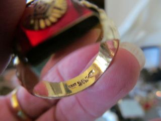 Vintage Clark and Coombs Masonic Men ' s Enamel Ruby Red Ring 18K GP SZ - 9.  75 10 6