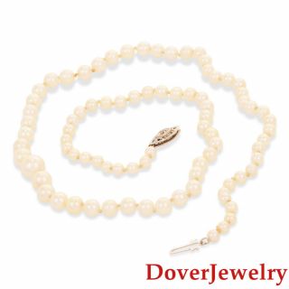 Estate Diamond Pearl 14K White Gold Graduated Necklace 10.  7 Grams NR 2
