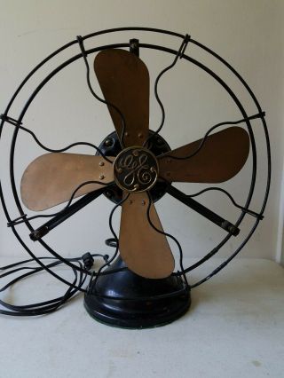Antique Vintage Ge General Electric Fan 12 " Black With Brass Blades