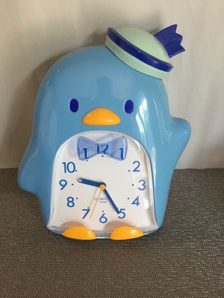 Htf Rare Vtg Sanrio Blue Tuxedo Sam Penguin Clock W Kickstand 1979