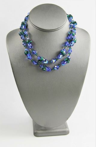 Estate Vintage Signed Vendome Green Margarita Blue Glass Crystal Double Necklace