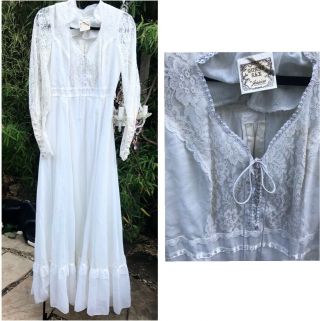Vintage 70’s Gunne Sax Wedding Bohemian Gypsy S/m Lace Maxi Gypsy Renn Dress