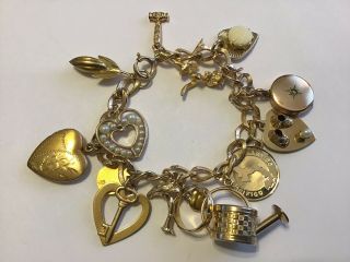 Vintage Art Deco Gold Filled Heart Locket & Charm Bracelet