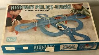 Vintage Sears Highway Police Chase Set Battery Operated W/ Instructions & 2 Cars