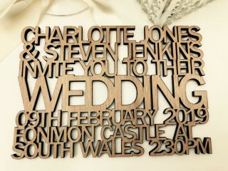 Personalised Wooden Wedding Invitations.  Cut Out Text Info.  Vintage,  Rustic.