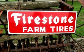 Vintage Hand Painted Firestone Farm Tire Service Tractor Truck Gas Oil 36 " Sign