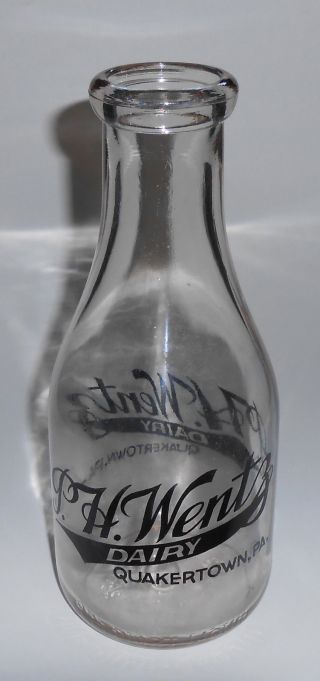 Vintage Antique Ph Wentz Dairy Quart Milk Bottle Bucks County Quakertown Pa