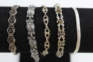 5 X.  925 Sterling Silver Bracelets Inc.  Marcasite Set,  Scroll Link,  Rose (39g)