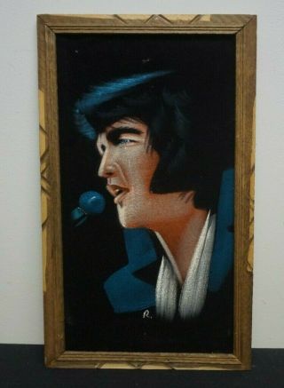 Vintage Weeping Velvet Elvis Presley Painting 22 " X 13 " The King Blue Hair