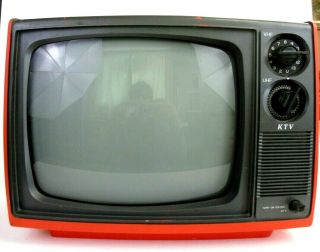 Vintage Crt 12 " Portable Tv Ktv 1983 Red And Black