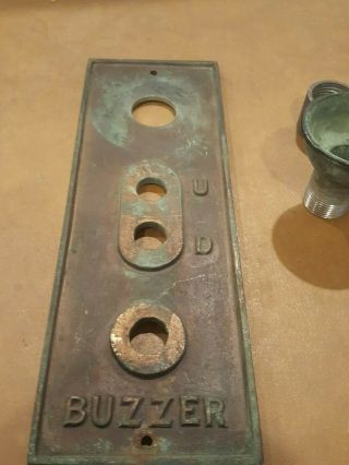 VINTAGE ELEVATOR SOLID BRASS CALL UP DOWN BOTTON PLAQUE Plate Cover Buzzer 2