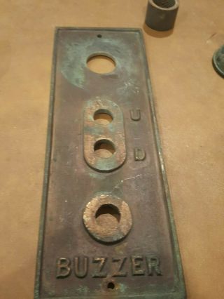 VINTAGE ELEVATOR SOLID BRASS CALL UP DOWN BOTTON PLAQUE Plate Cover Buzzer 8