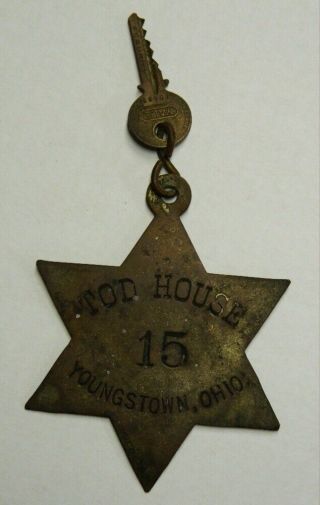 Tod House Hotel Key Fob Tag Youngstown Ohio Antique Vintage Yale