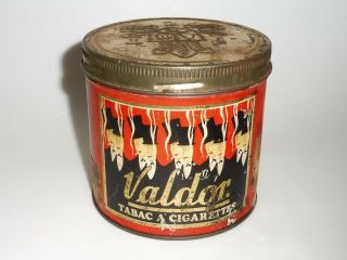 RARE 1930 ' s VALDOR CIGARETTE TOBACCO TIN CAN ART DECO CANADA TERREBONNE QUEBEC 7