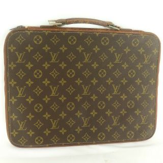 Auth Louis Vuitton Vintage Document Case Briefcase Hand Bag Monogram Brown Junk