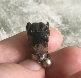 Antique Victorian Ornate Sterling Silver Dogs Head With Paste Eyes Stick Pin