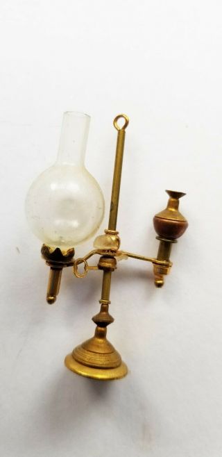 Vintage Delicate Peddler Shop Brass Glass Globe Oil Lamp 2 " Tall