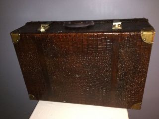 Vintage Suitcase Luggage Box Brown Faux Crocodile Rare Luggage W/key