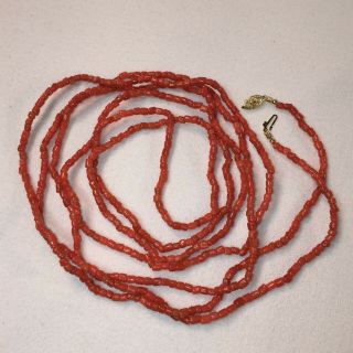 Antique 67 Inch Natural Salmon Red Coral Necklace 14k Gold Clasp Newly Restrung