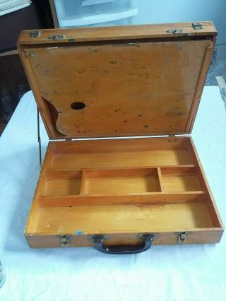 Artist Wood Painters Box Traveling Suitcase Dovetail Divided 3 Palette Slots Vtg