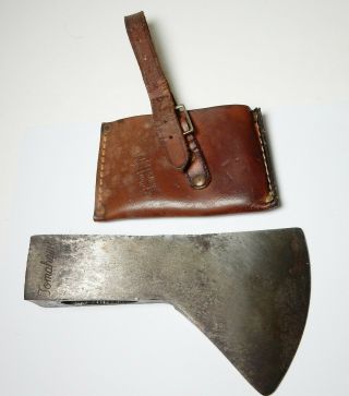 Vintage Norlund Signed Tomahawk Hatchet Head Ax With Sheath Lunenschloss