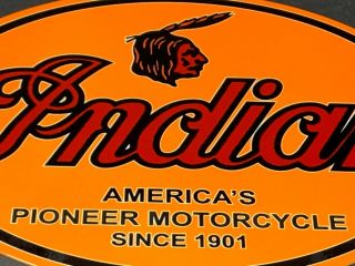 Vintage Indian Motorcycles W/ Chief 12 " X 8 " Metal Gasoline Oil Dealership Sign