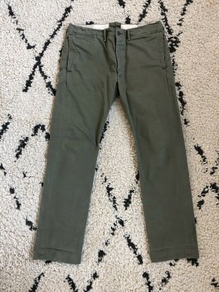 Rrl Officer Chino 32 30 Olive Button Fly Ralph Lauren Vintage Military Work Pant