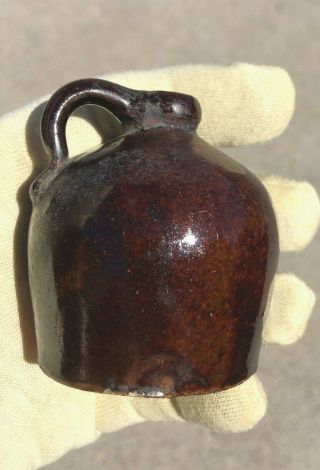Vintage Miniature Mini Brown Stoneware Crock Jug Old Primitive Antique 2 1/2 "