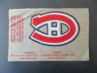 Vintage 1962 - 63 York Peanut Butter Iron On Transfer Crest Montreal Canadiens