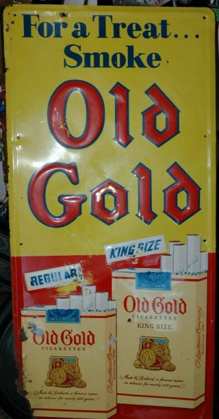 Vintage Old Gold Cigarette Tobacco Embossed Metal Sign Lorillard USA 2