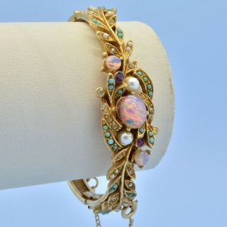 Vintage Bracelet 1960s Victorian Style Faux Opal Foil Glass Goldtone Jewellery