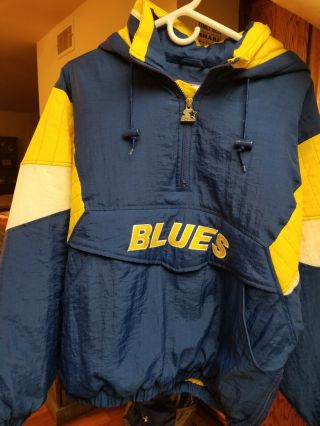 Vtg Nhl St.  Louis Blues Starter Athletic Puffer Jacket W/ Hood Size Xl