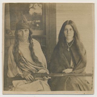 Long Hair Native American Indian ? Women W Rifle Gun Vtg 1910 