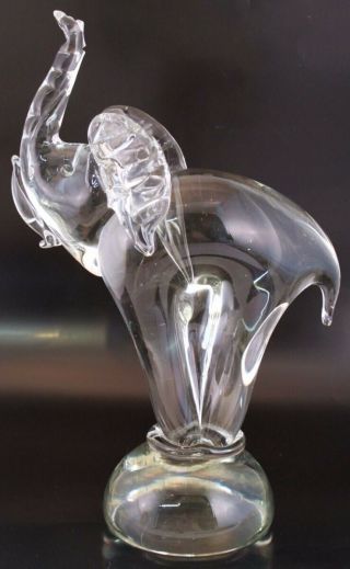 Large Art Glass Crystal Elephant Figurine Sculpture Trunk Up Vintage