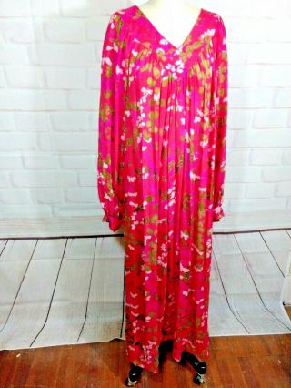 Neiman Marcus Silk Vtg Dress Caftan Medium Made In India Floral Butterflies