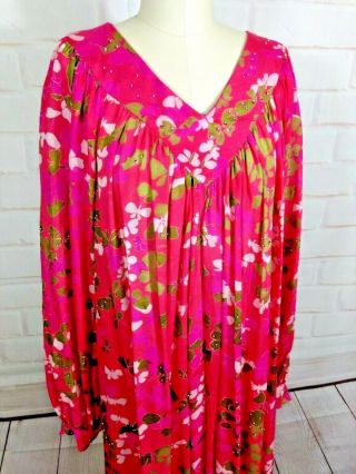 Neiman marcus Silk VTG Dress Caftan medium made in India floral butterflies 2