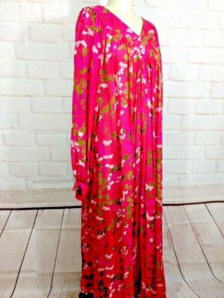 Neiman marcus Silk VTG Dress Caftan medium made in India floral butterflies 3
