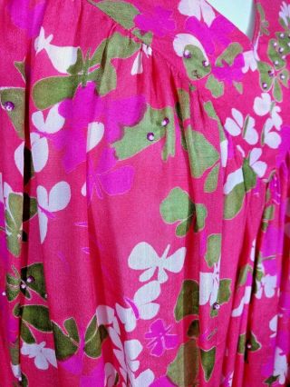 Neiman marcus Silk VTG Dress Caftan medium made in India floral butterflies 4