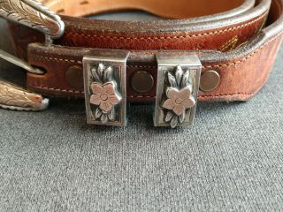 Vintage Mexico Sterling Silver Gold Ranger Style Belt Buckle Set W/ Leather Belt 3
