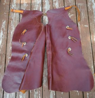 Authentic Vintage Leather Batwing Chaps Cowboy Brown