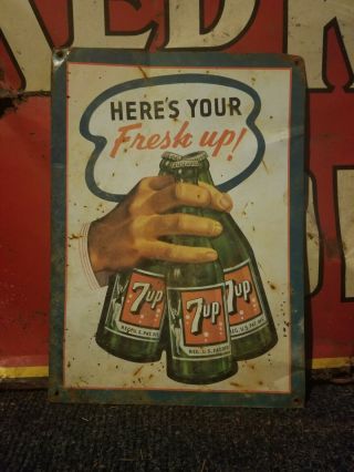 Vintage Old 7 Up Soda Metal Sign Advertising Gas Oil Pepsi Coke Display Store