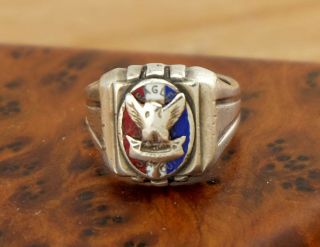 Vtg Sterling Silver Old Boy Scouts Of America Eagle Mens Art Deco Ring Sz 9