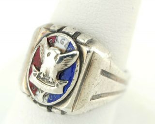 Vtg Sterling Silver Old Boy Scouts of America Eagle Mens Art Deco Ring sz 9 3