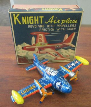 Vintage Bandai Japan Tin Litho Friction Knight Airplane 116 W/orig Box