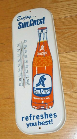 Sun Crest Thermometer Sign Soda Orange Drink Pop Tin Nos 1960s Vintage (r44)