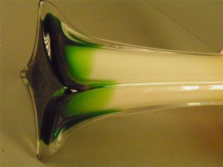 VINTAGE ART GLASS TRUMPET LILY CASED GLASS MULTI COLOR VASE 14  High 3
