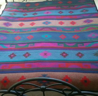 Rare Vintage Pendleton Beaver State Purple Green Turquoise Black 66x90 Blanket 3