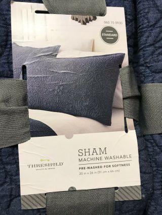 Threshold Vintage Blue/NAVY Chambray Stitched Quilt Full/Queen With 4 Shams 4