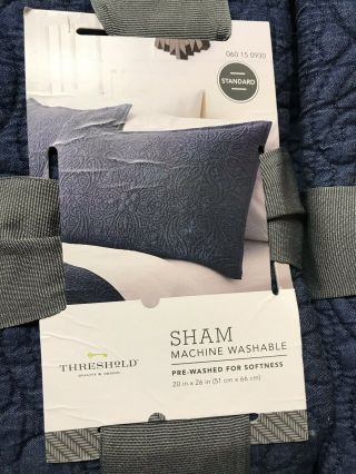 Threshold Vintage Blue/NAVY Chambray Stitched Quilt Full/Queen With 4 Shams 5
