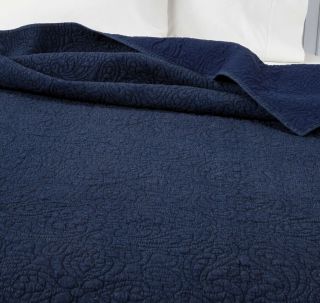 Threshold Vintage Blue/NAVY Chambray Stitched Quilt Full/Queen With 4 Shams 6